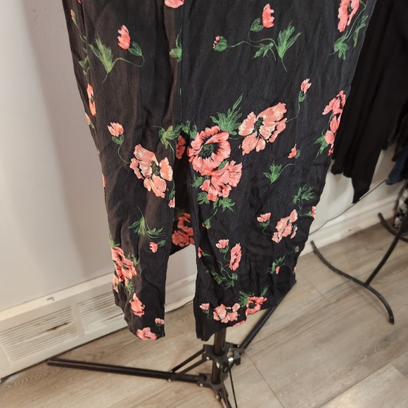 Black Midi Dress with Pink Floral Print and Deep V Neck - Picture 9 of 12